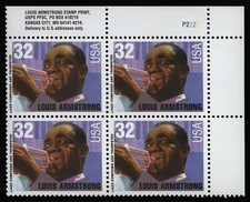 #2982 32c Louis Armstrong, Plate Block [P2222 UR] Mint **ANY 5=FREE SHIPPING**
