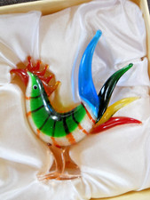Vintage Venetian Murano Silver Flake Art Glass Rooster Figurine in original box