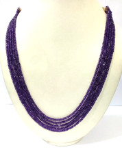 Natural A Amethyst Faceted Rondelle Gemstone 5Strand Necklace For Woman  Girls