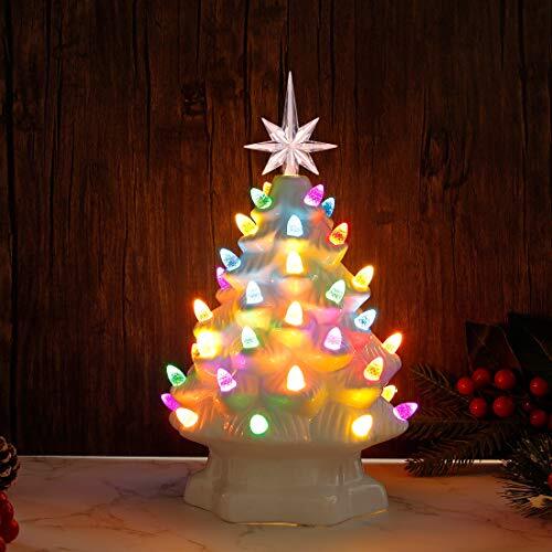Ceramic Christmas Tree, 10 Inch LED Light Up Ceramic Tabletop Christmas
