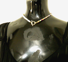 BOHO NECKLACE - women's CHOKER - Gold clasp, faux pearls  multicolor beads