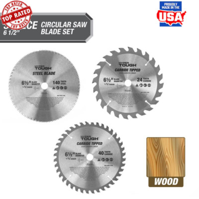 3-Piece Circular Saw Blade Set 6-1/2in Durable Steel Woodworking 24T 40T 140T US