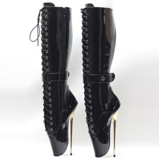Bota de Ballet 20CM Tacón Alto Extremo Fetiche Gótico Botas Negras con Cordones Con Bloqueable