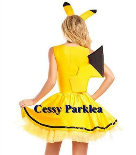 Pokemon Pikachu feminino vestido amarelo, fantasia cosplay, vestido de  festa halloween, original, Páscoa, adulto, verão