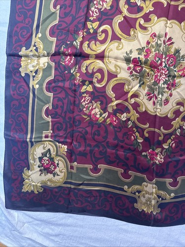 100% Silk 35/34” Square Scarf Women Wrap Shawl Blue Purple Green Floral - Picture 7 of 9