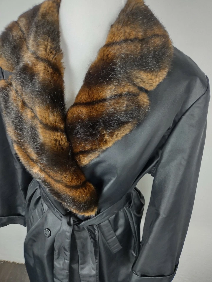 Abrigo Liz Claiborne Nuevo Mujer Talla M Negro Nylon Extraíble Imitación 5 Cuello R8 Foto 2 de 4