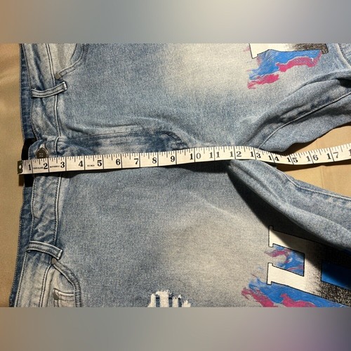 Homme + Femme Men's Hand Painted Logo Distressed Denim Jean Shorts blue size 40 - Picture 8 of 11