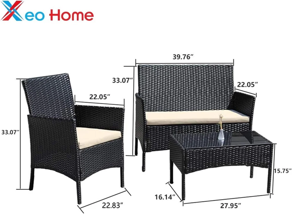OUTDOOR RATTAN GARDEN FURNITURE SOFA SET 4PIECES CHAIRS TABLE E BACKYARD 4PCS - Image 4 of 4