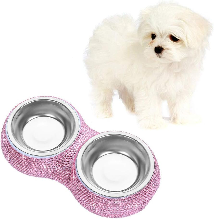Ciotola Rosa Gioiello per Piccoli Cani e Gatti - Amore e Strass