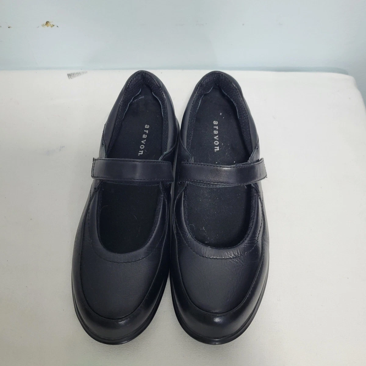 Aravon Farah Black Leather Mary Jane Comfort Shoes Size 7.5D 41026