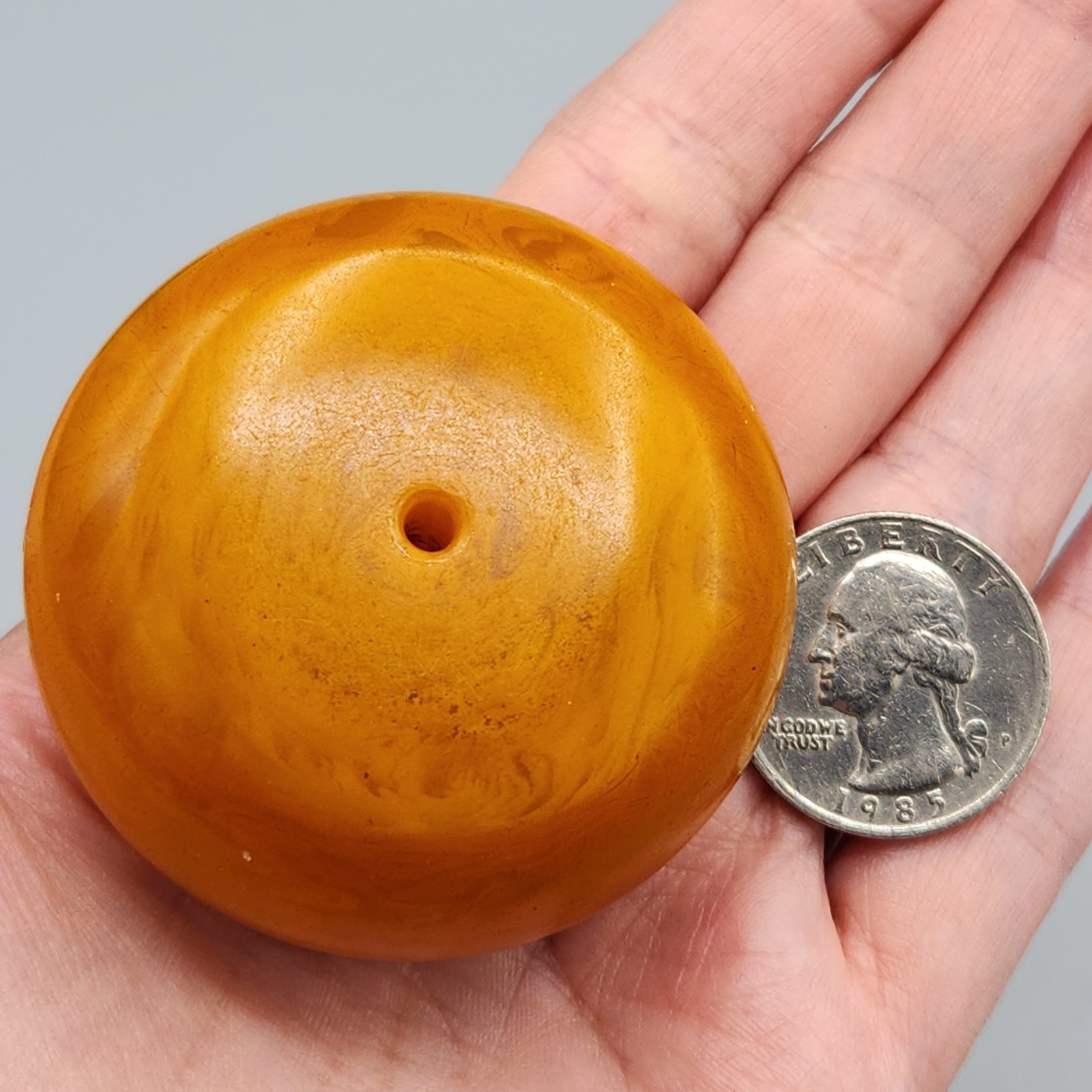 Single Large Butterscotch Amber Faturan Bakelite Round Rondelle Bead 53x30mm 69g