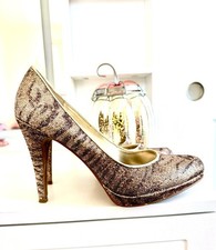 Nine West Rocha Gold Rose Gold Glitter Shoes Pumps High Heels Platform Zebra 8.5