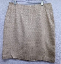 Ann Taylor Womens Tweed Skirt Sz 12 Petite Off White Gold Metallic Thread Lined