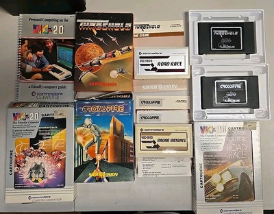 Lot of 4. Commodore VIC-20 games & user manual. Crossfire, Threshold, Rat Race.