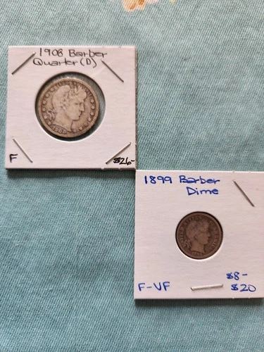 1908 Barber Quarter Denver 25C Fine Grade Circulated Uncertified Rare US Coin