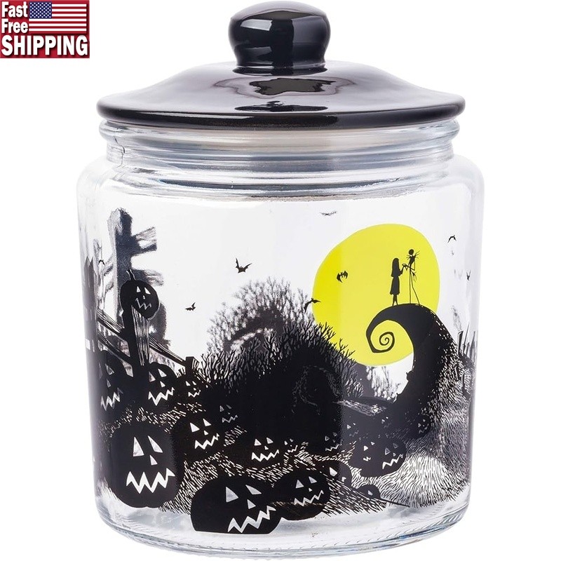 Jack Skellington Cookie Jar Airtight Glass Storage Cookies Treats & Gifts New
