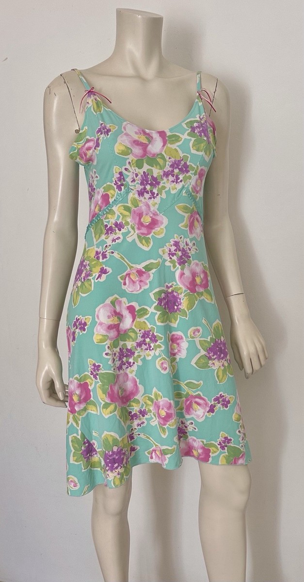 Blumarine Beachwear Mini Dress Floral Turquoise Lycra Y2K Uptown Girl Size  IT 46 | eBay