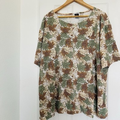 CST Sport Womens Plus Sz  2X Blouse  Camu Short Sleeve Multicolor