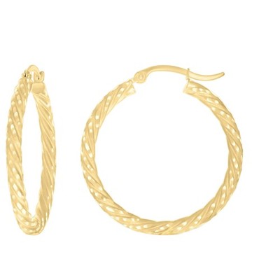 Ausgefallene Damen-Creolen 10 Kt Gelbgold Diamantschliff gepunktet gemustert 3 mm - 31