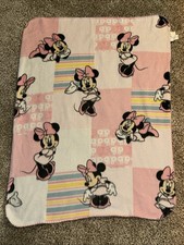 Disney Baby Minnie Mouse Pink Color Blocks Stripes Stitched Trim Fleece Blanket
