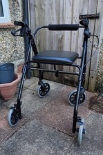 Folding 4 Wheel Rollator Walker with Seat Adjustable Walking Aid Black