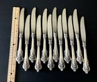 Set of 12 Grand Baroque 9" Sterling Handle/ Stainless Steel Blade Dinner Knives