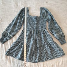 American Eagle Outfitters Blue Plaid Square Neck Smocked Puff Sleeve Dress S