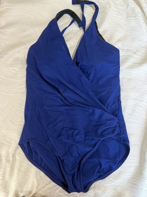 Miraclesuit One Piece Swimsuit Women s 12 Blue Solid Tummy Control Built-In Bra