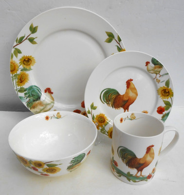 16 pc Pfaltzgraff Rooster Meadow Daphne Dinnerware dinner salad plate sunflower
