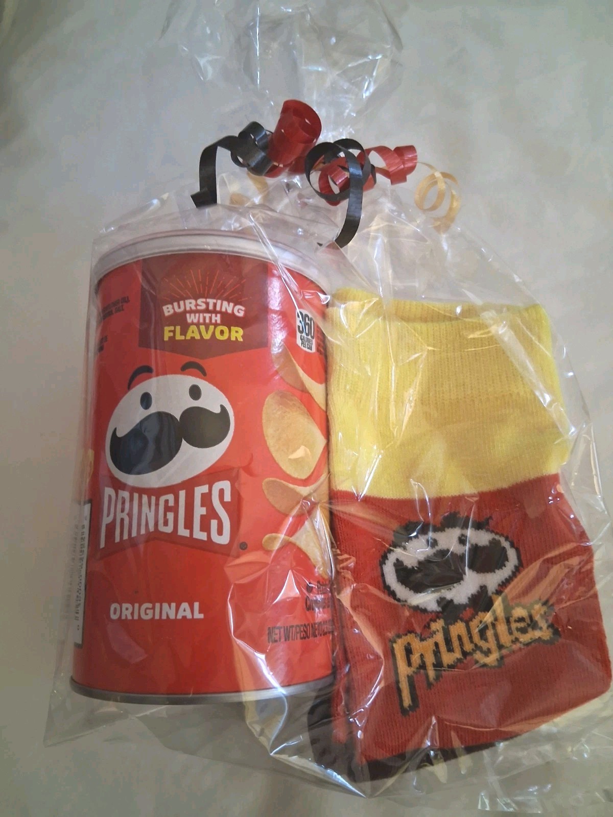 Original Pringles Chips 2.3 Oz  + Crew Novelty Socks Teen/Mens 9-11 Gift Pack