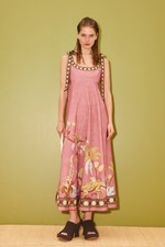 New 100% Linen Women's  Alemais Linen Pink Floral Print Camisole Dress