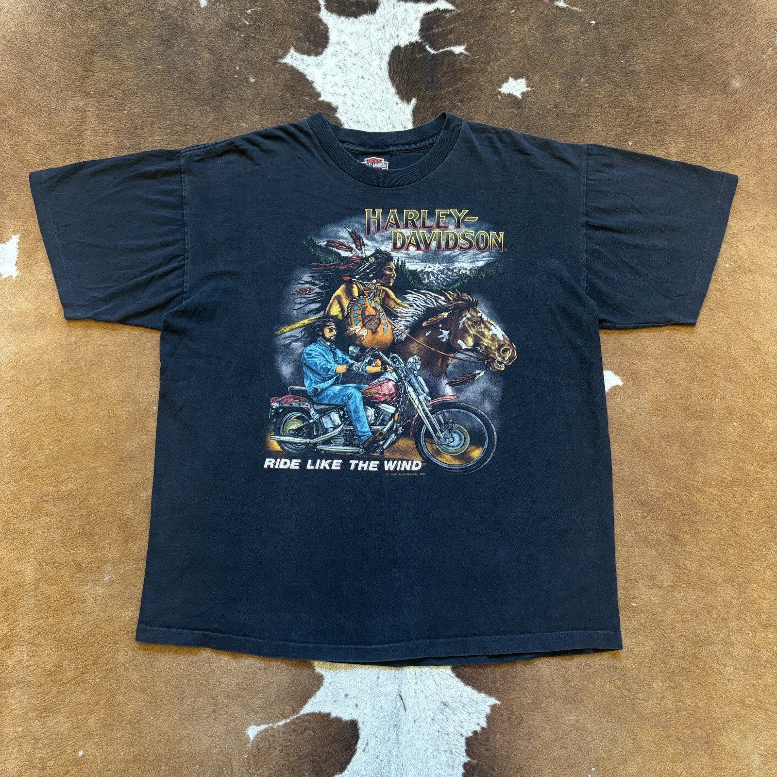 Vintage 90s Harley Davidson Ride Like The Wind Holoubek T-Shirt Men's Large