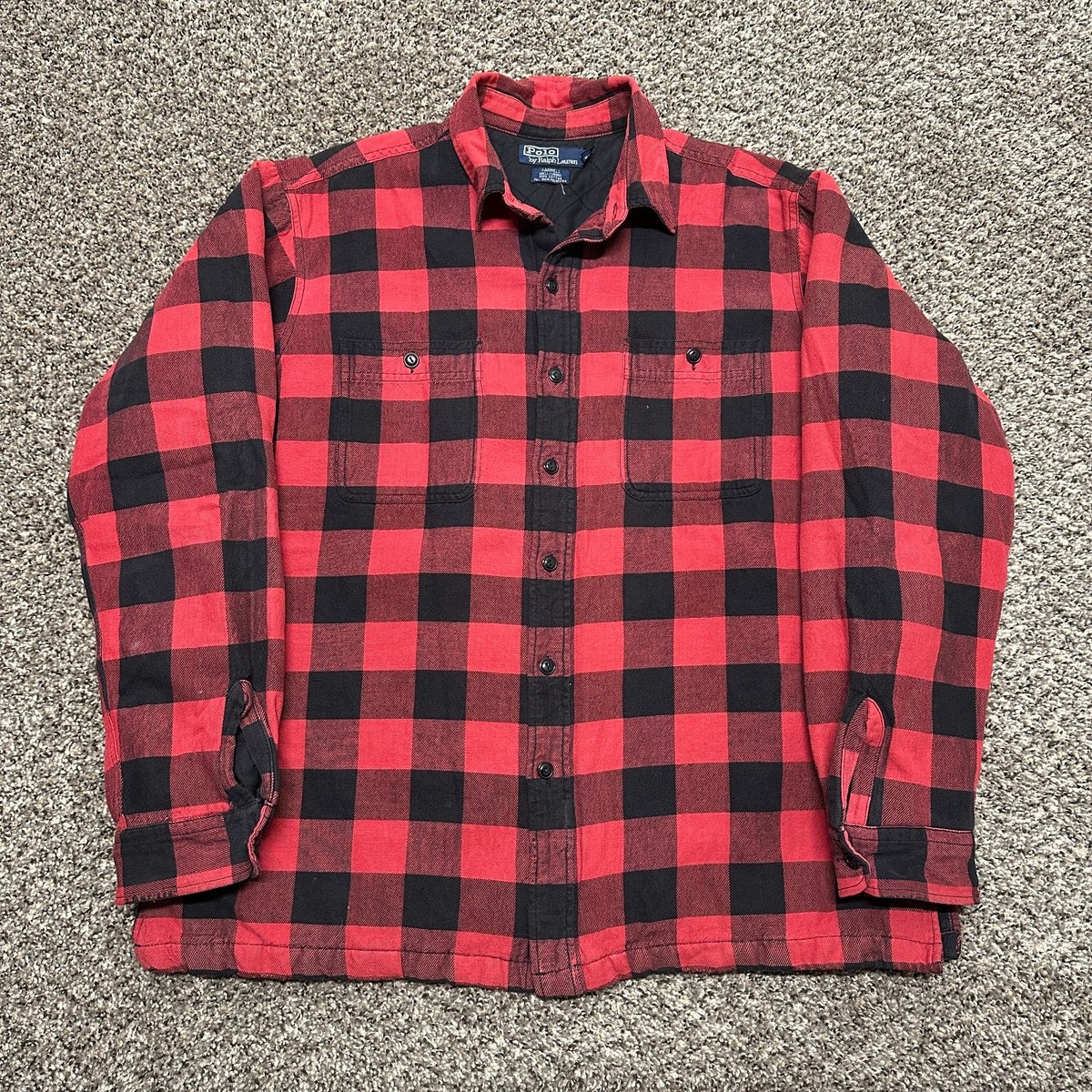 Vintage Polo Ralph Lauren Farrell Flannel Shirt Size L Red Buffalo Check