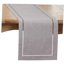 Hadleigh Collection Laser-Cut Hemstitch Table Runner, 14" x 120", Grey