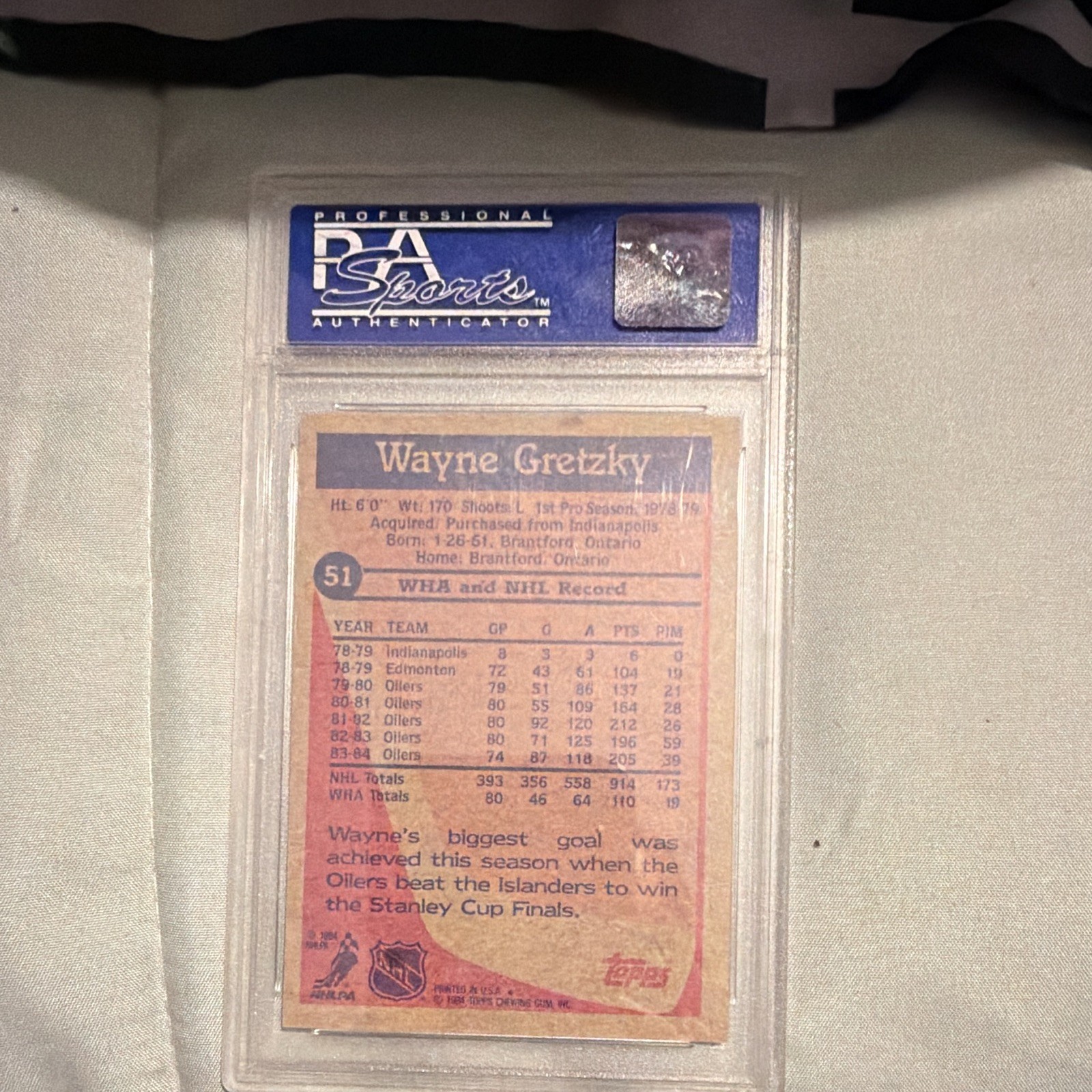 1984 Topps Wayne Gretzky #51 Edmonton Oilers PSA 8 Graded Trading Card view 2