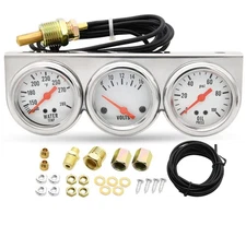 2" 52mm Triple Gauge Kit — Voltmeter, Water Temperature & Oil Pressure Gauges...