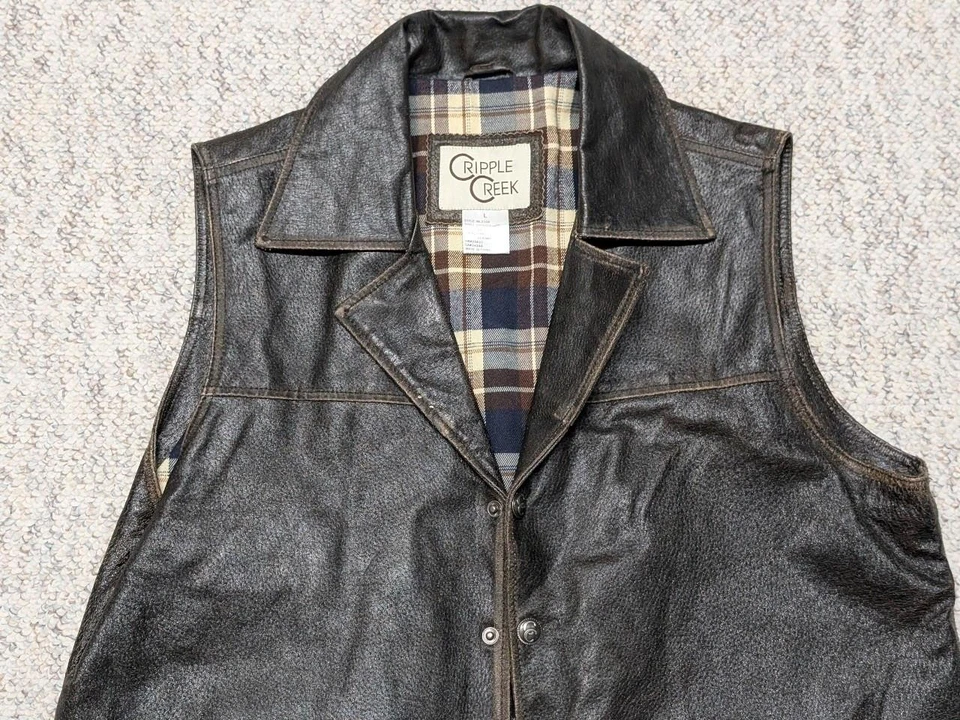 vintage WESTERN leather vest LAPEL john wayne L brown COWBOY cripple creek 44 - Image 2 of 4