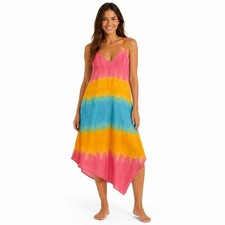 NEW ASOS Women's Tie Dye Maxi Sundress Pink Yellow Blue Asymmetric Midi Dress 8