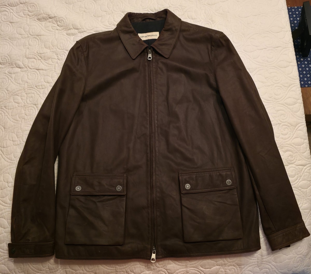Emporio Armani Brown Leather Zip Jacket XL Men | eBay