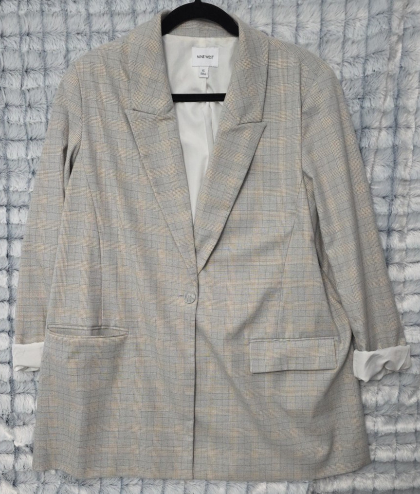Nine West Gray Check Single Button Blazer Women's… - image 1