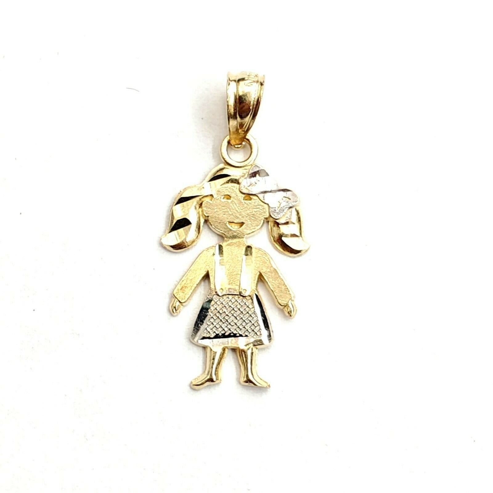 New 14k two tone gold baby girl kid Pendant charm gift fine jewelry for her 0.9g