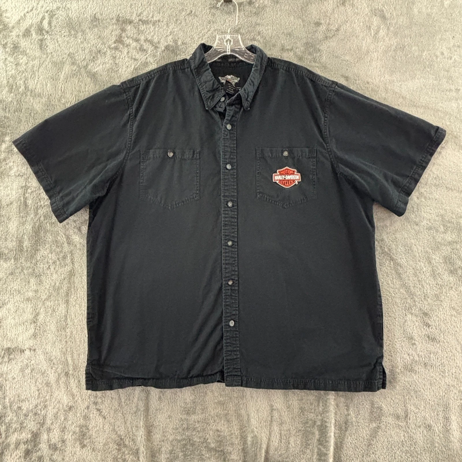 Harley Davidson Motorcycles Button Shirt Mens 2XL Black Short Sleeve Embroidery