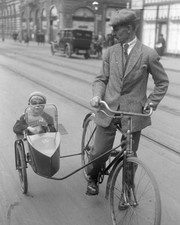 1931 Berlin Man on Bicycle & Child Sidecar Vintage Bike Ride Poster Photo 24x36