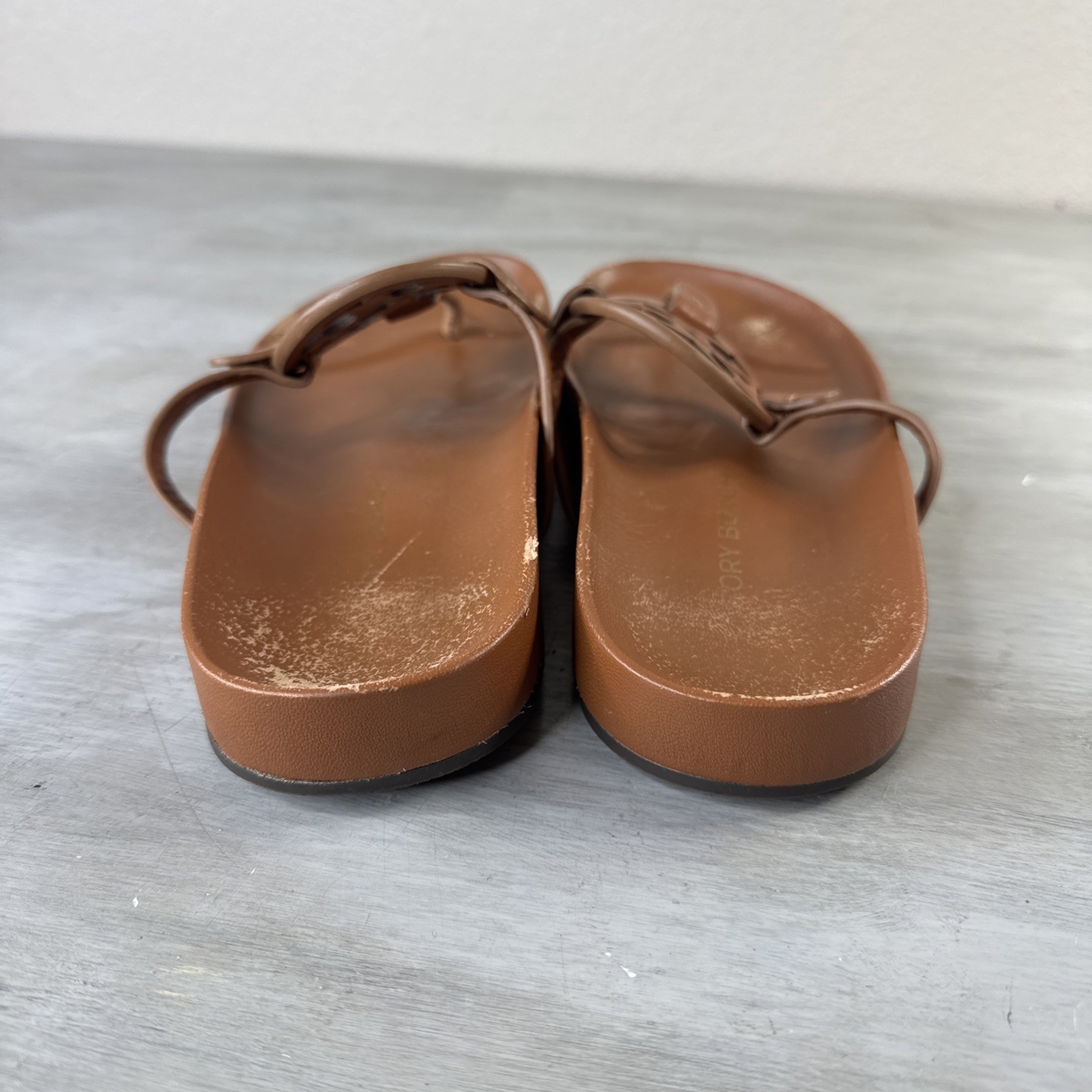 Tory Burch Miller Cloud Thong Sandals Calf Leather Aged Camello Brown Size 8M thumbnail 4