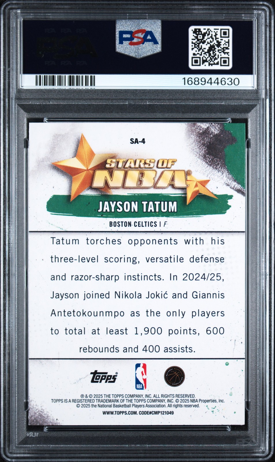 2025 TOPPS STARS OF THE NBA BLUE RAINBOW #SA-4 JAYSON TATUM 23/150 PSA 10 view 2