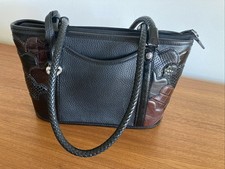 Brighton leather purse, black, croc embossed, patent leather satchel, top handle