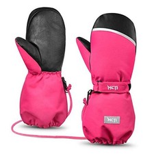 Kids Mittens Waterproof Winter Ski Warm Sherpa Lined Long Cuff X-Small Red