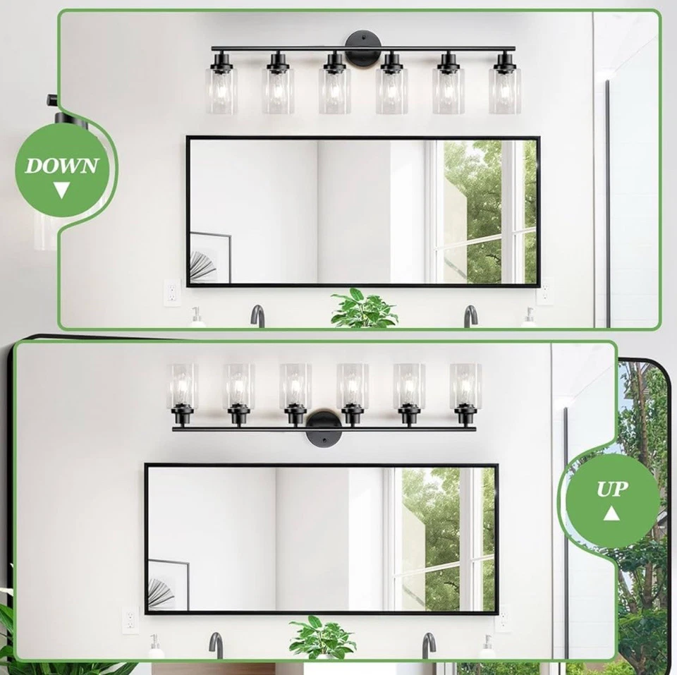 Tocador de baño negro Guliaofo 6 luces lámpara moderna vidrio transparente 2417G Foto 4 de 4