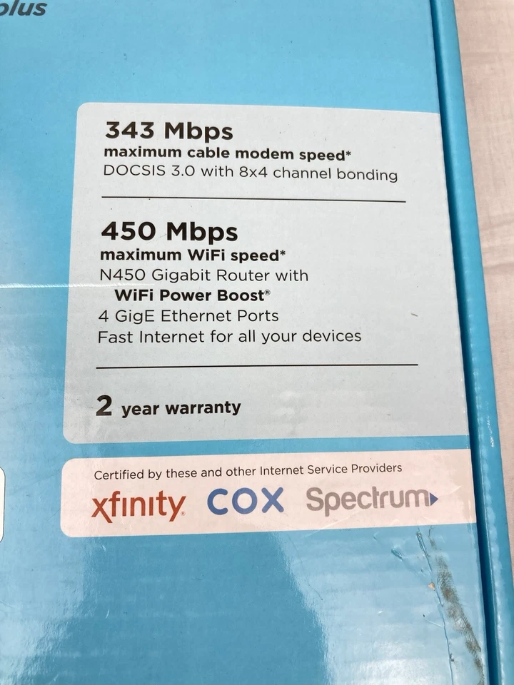 MOTOROLA MG7315 8X4 CABLE MODEM PLUS N450 WIFI ROUTER 343 MBPS WHITE TESTED VGC! - Image 2 of 4