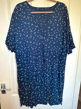 NEXT Blue/White Polka Dot V-Neck Button & Tie Skater Dress Size 18